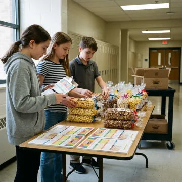 Students preparing a popcorn fundraiser display