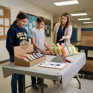 Students selling candy bars for a fundraiser