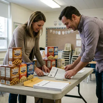 Students organizing popcorn fundraiser orders