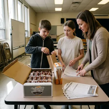 Students organizing candy fundraiser products