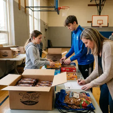 Students organizing candy bar fundraiser cases