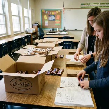 Students organizing candy fundraiser orders