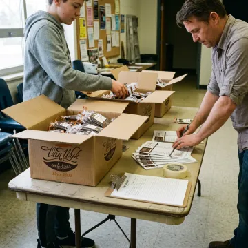 Students selling chocolate bars for a fundraiser