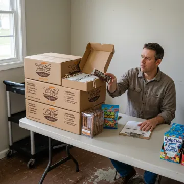 Organizer reviewing candy bar fundraiser order forms