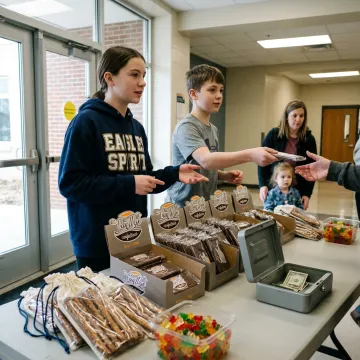 Students selling confectionery fundraiser products