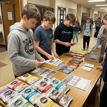 Students organizing brochure fundraiser orders