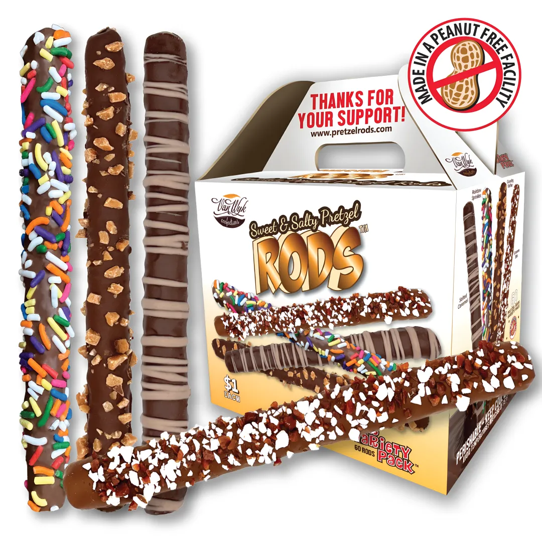 Chocolate Dipped Pretzel RODS - $1 Pretzel RODS Variety Pack