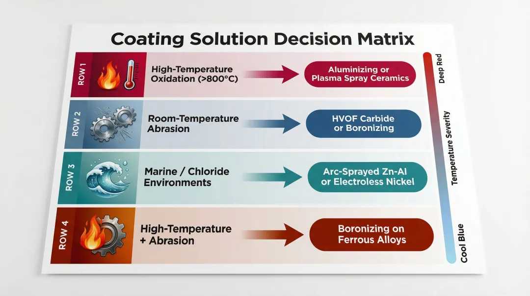 Wear resistance coating selection guide matching environment to optimal coating type