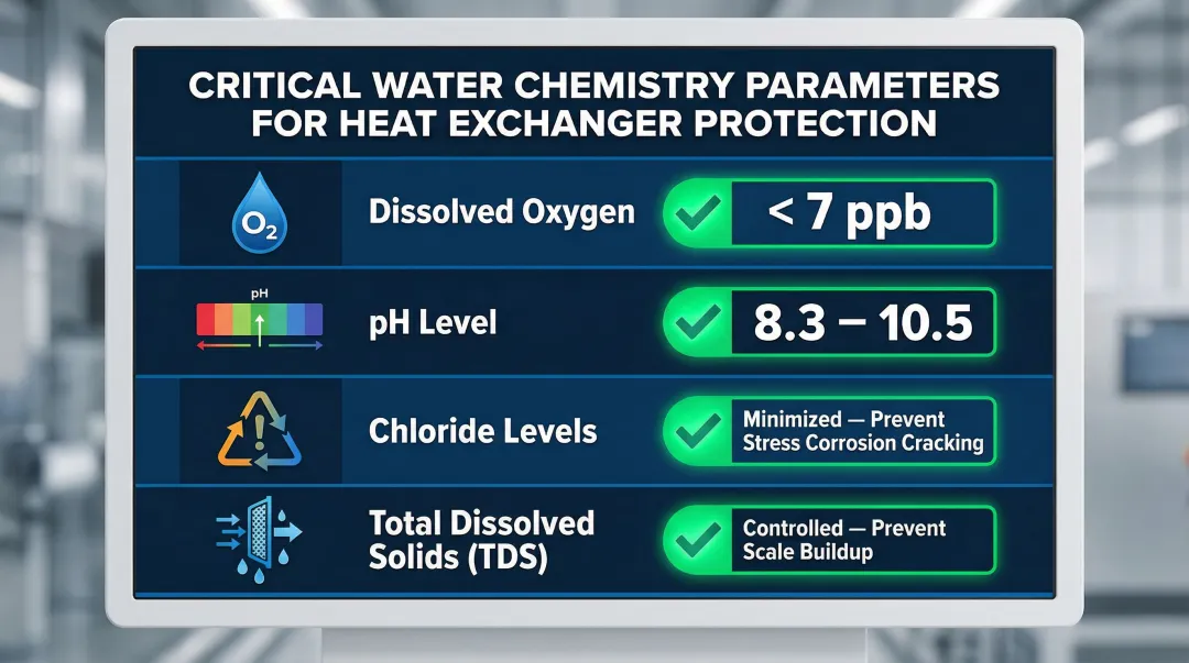 Industrial boiler water treatment four critical parameter control checklist infographic