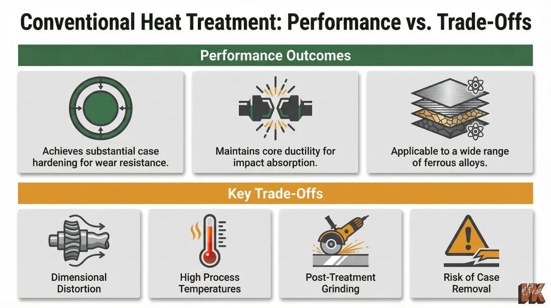 Conventional heat treatment distortion and trade-offs versus nitriding decision factors