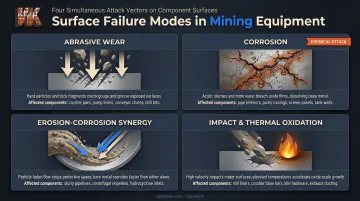 Four mining equipment failure modes abrasion corrosion erosion-corrosion impact thermal