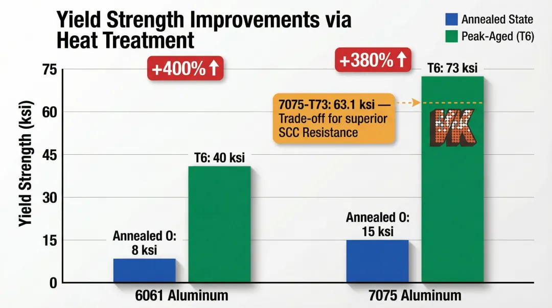 Aluminum alloy yield strength comparison across temper conditions bar chart infographic