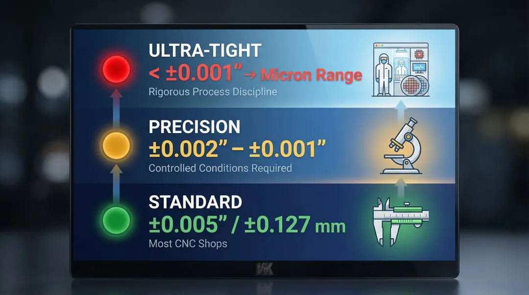 Three-tier manufacturing tolerance hierarchy from standard to ultra-tight precision