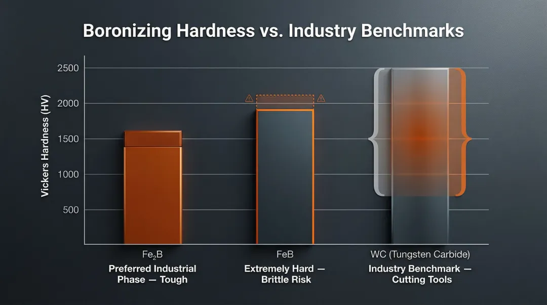 Boronizing phase hardness comparison FeB Fe2B versus tungsten carbide Vickers scale