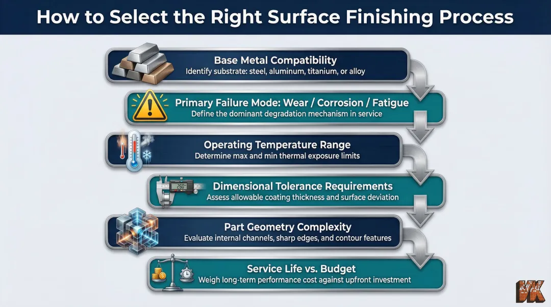 Six-factor metal surface treatment selection framework decision criteria process flow