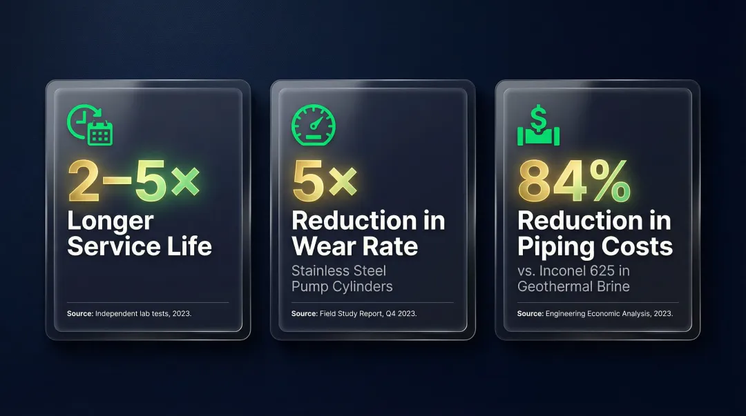 Boronizing lifecycle cost benefits comparison showing wear reduction and service life statistics