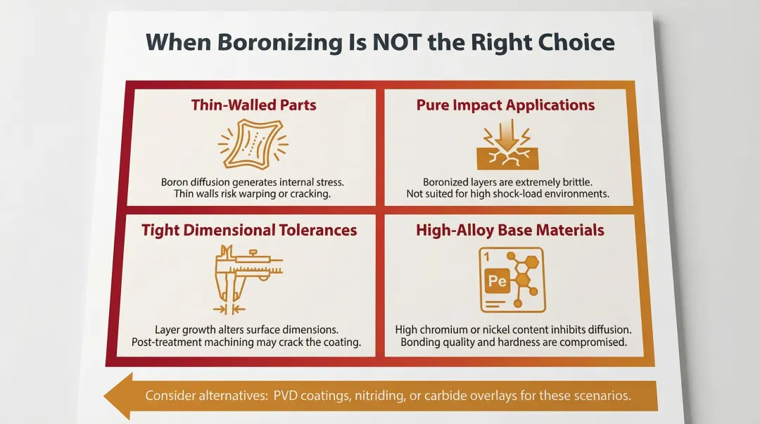 Four scenarios where boronizing is not recommended comparison decision guide