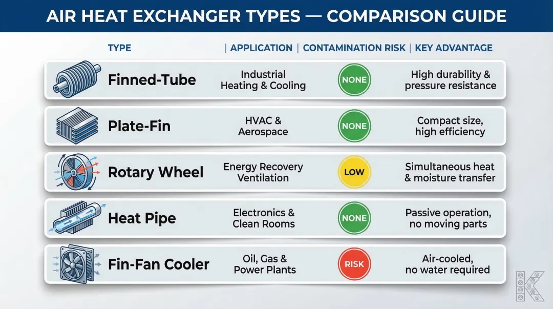 Five types of air heat exchangers comparison chart applications and key advantages