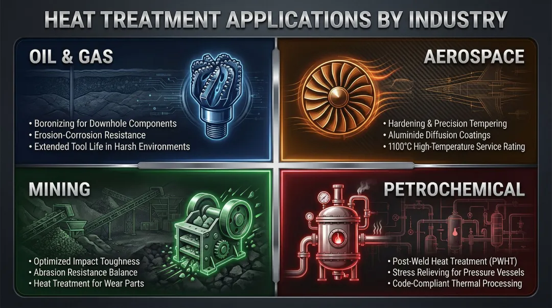 Heat treatment applications across oil gas aerospace mining and petrochemical industries