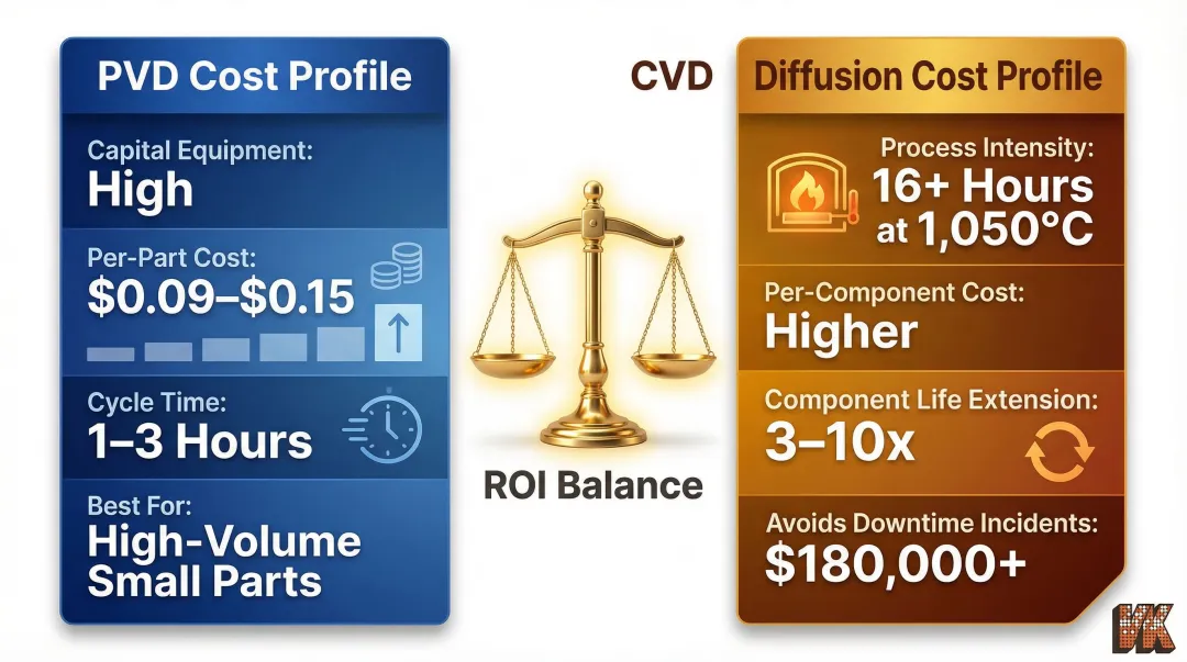 PVD versus CVD coating cost structure and ROI comparison breakdown infographic