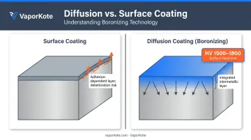 Diffusion coating boronizing process versus surface coating comparison side-by-side diagram