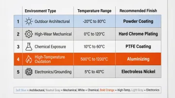 Aluminum surface finish selection guide by operating environment temperature and application type