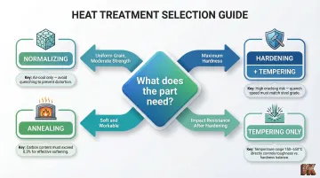 Steel heat treatment selection decision flowchart based on application and carbon content