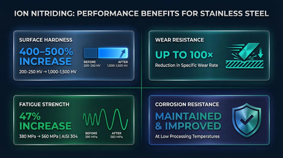 Ion nitriding stainless steel four key performance benefits with quantified data points