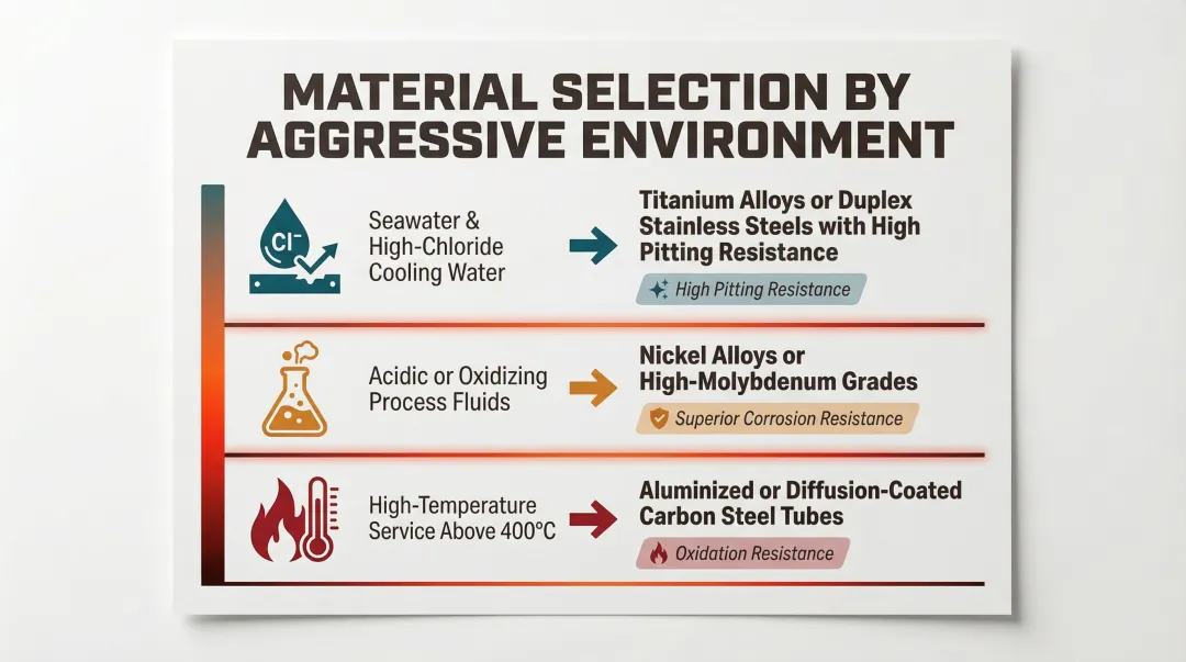 Heat exchanger material selection guide for three aggressive service environments