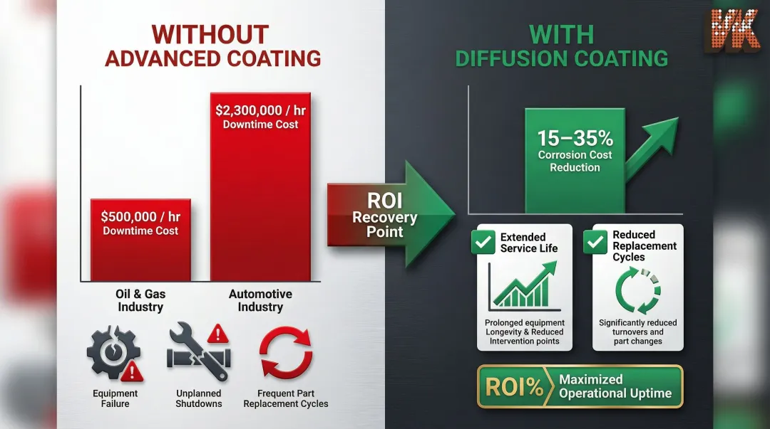Diffusion coating ROI comparison showing downtime costs versus coating investment savings