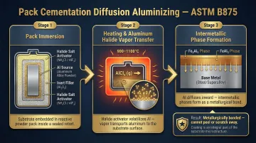 3-step diffusion aluminizing pack cementation CVD process technical diagram
