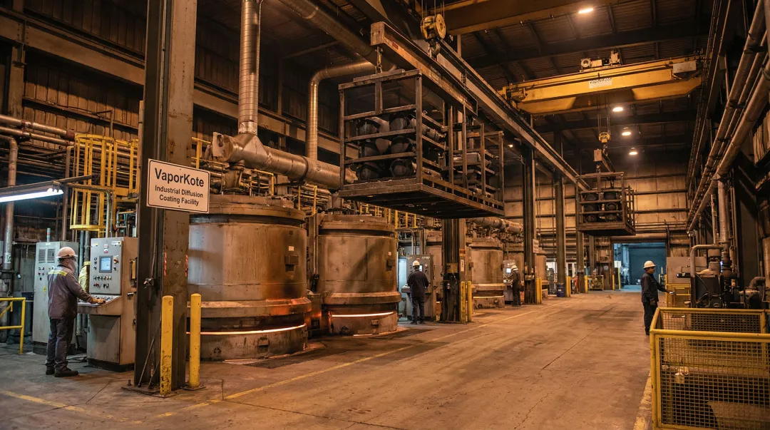 VaporKote industrial diffusion coating furnace processing large diameter metal components