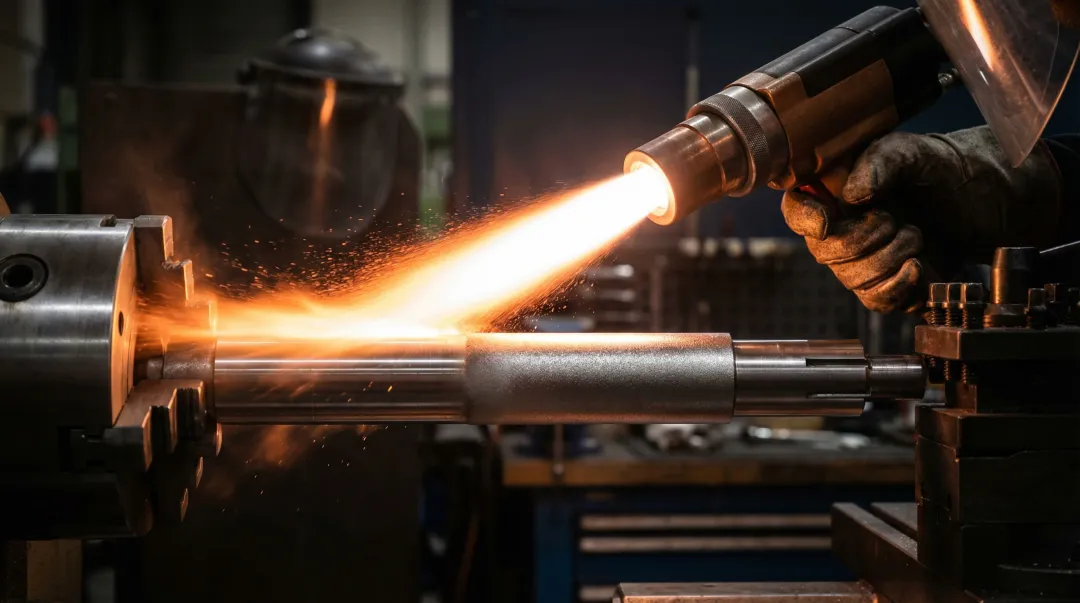 HVOF thermal spray coating process applied to industrial pump shaft component