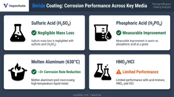 Boride coating corrosion resistance performance across four aggressive industrial chemical environments