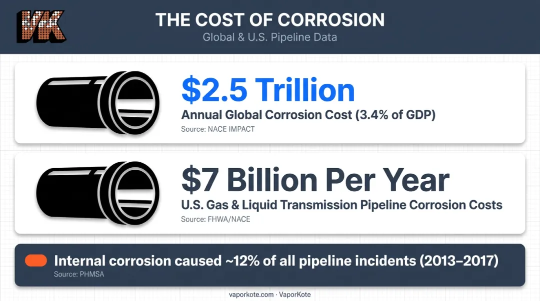 Global pipeline corrosion cost statistics and internal corrosion incident rate data