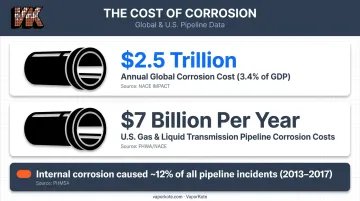 Global pipeline corrosion cost statistics and internal corrosion incident rate data