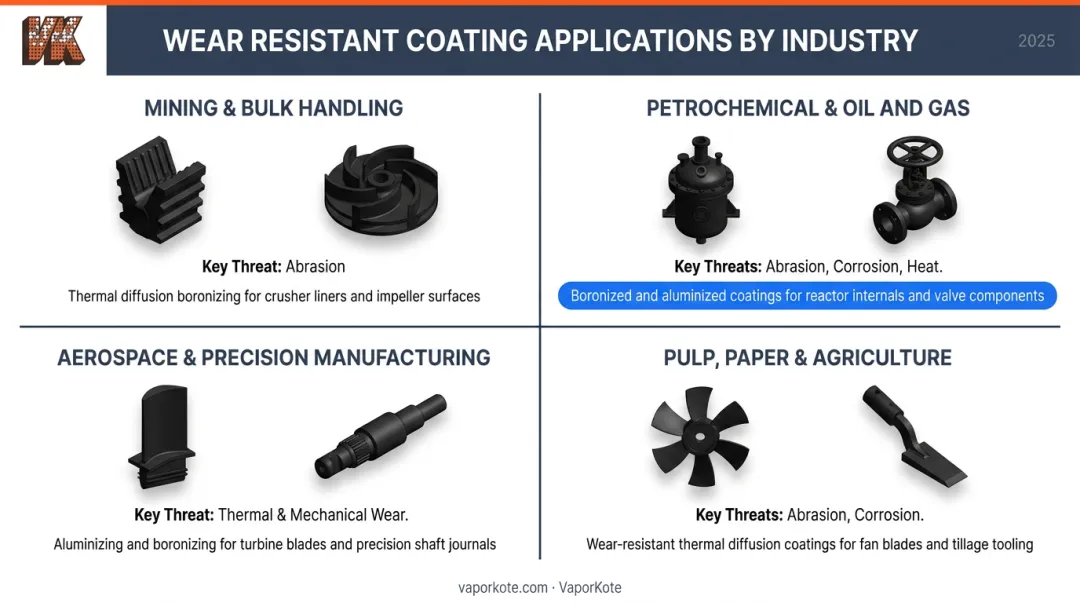 Wear resistant coating industry applications across mining petrochemical aerospace and agriculture sectors