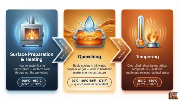 Three-step process hardening cycle heating quenching and tempering sequential flow diagram