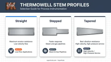 Straight stepped and tapered thermowell stem profile comparison infographic