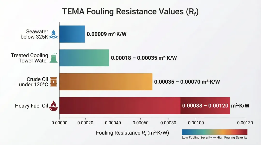 TEMA fouling resistance values comparison chart for common industrial fluids
