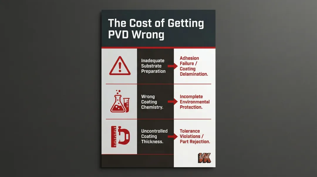 Three PVD coating misapplication failure modes causes and consequences breakdown