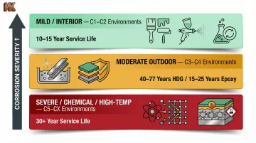 Steel coating environment selection framework three tiers from mild to severe industrial conditions