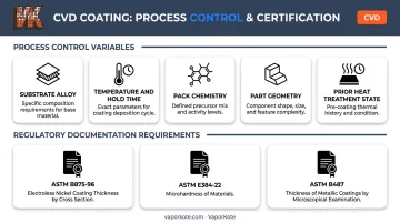CVD coating quality variables checklist with regulatory certification standards and dimensional requirements