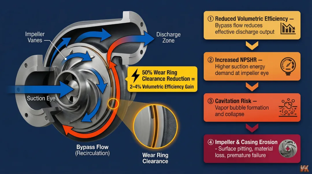 Centrifugal pump internal recirculation bypass flow path and efficiency loss effects