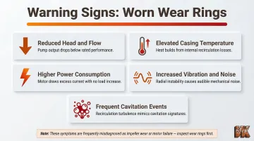 Five warning signs of worn pump wear rings hydraulic and mechanical symptoms infographic