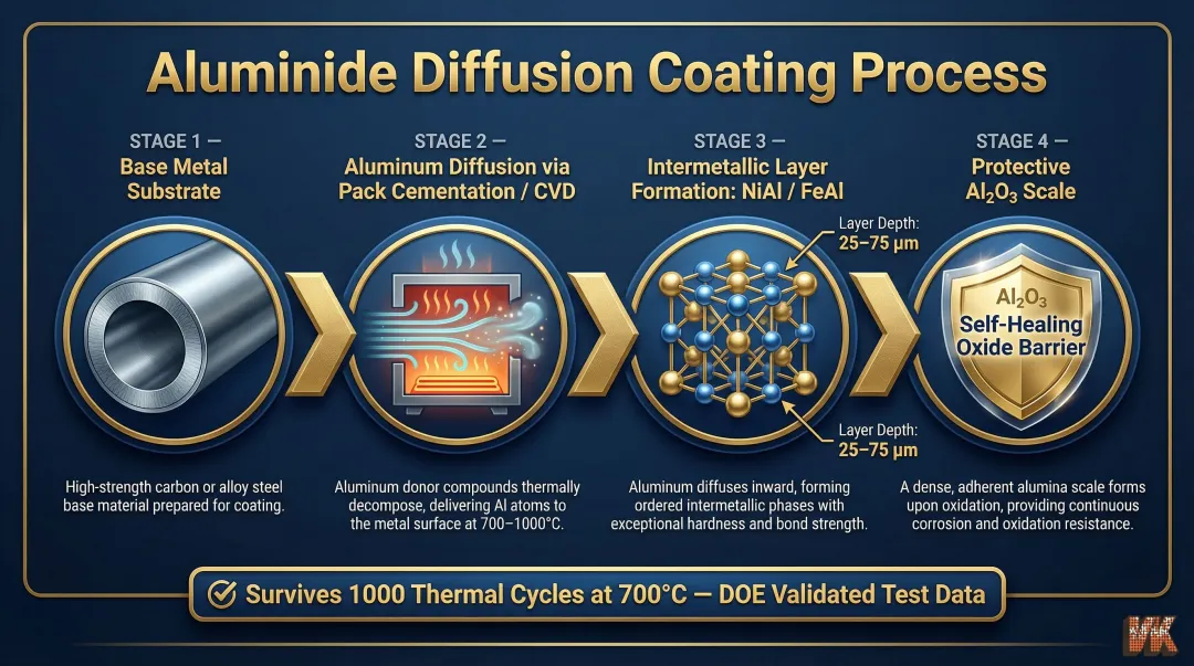Aluminizing diffusion coating process steps from substrate preparation to oxide scale formation