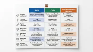 PVD versus CVD versus diffusion coating seven-criteria selection comparison infographic