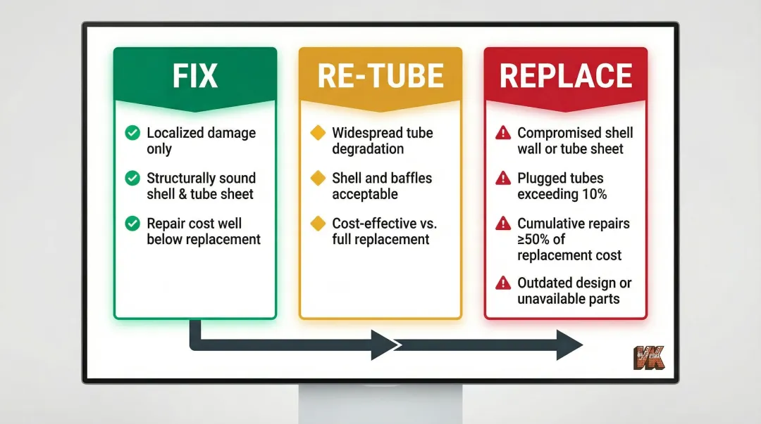 Heat exchanger fix re-tube or replace decision framework with criteria breakdown