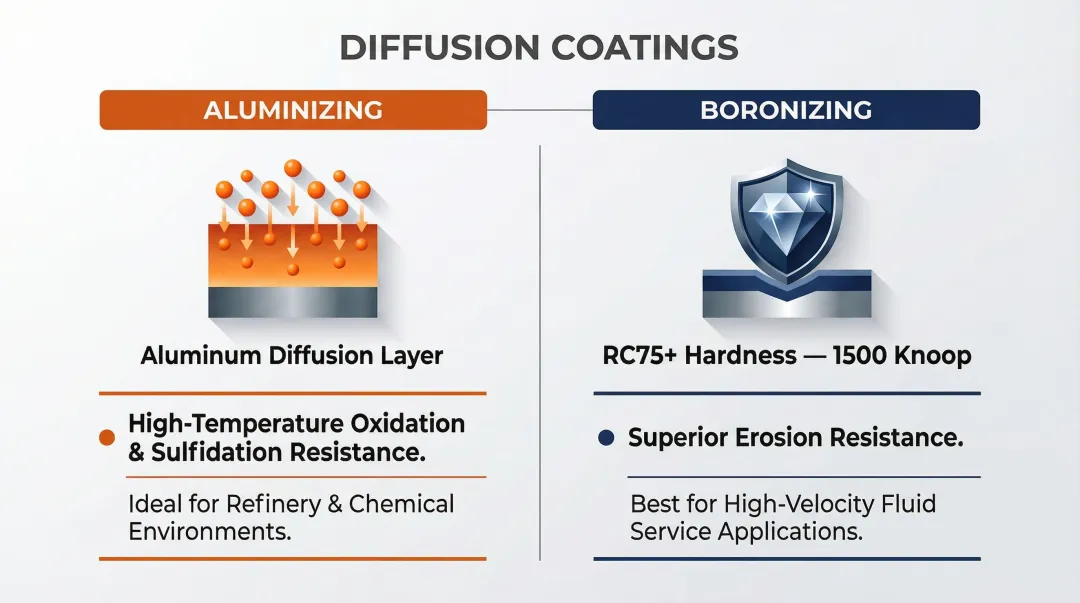 Aluminizing versus boronizing diffusion coating process comparison for heat exchanger protection
