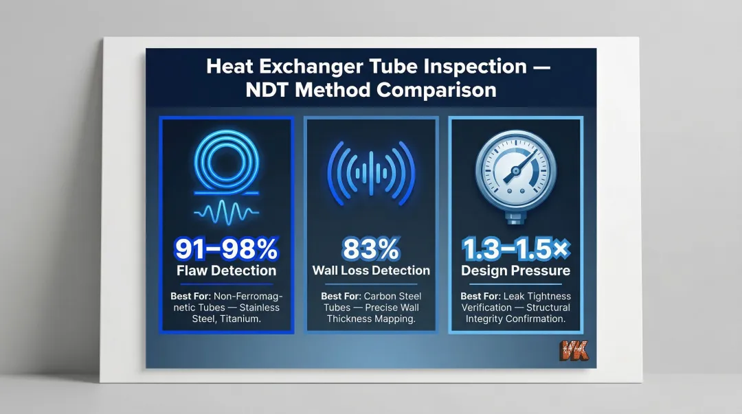 Three NDT inspection methods for heat exchanger tube flaw detection comparison